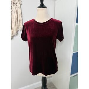 Abercrombie & Fitch Wine Red Maroon Velvet Holiday Short-Sleeved Top Small Xmas